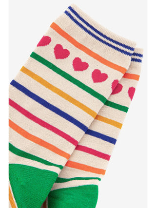 Sock Talk Heart and Stripe Bamboo Socks Cream Multicoloured - MMJs Fashion