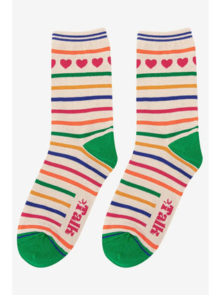 Sock Talk Heart and Stripe Bamboo Socks Cream Multicoloured - MMJs Fashion