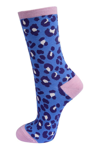 Sock Talk Leopard Print Bamboo Socks Blue Pink - MMJs Fashion