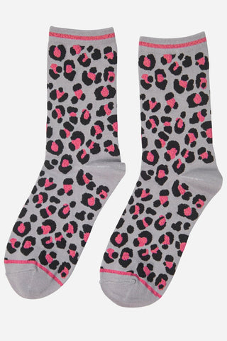 Sock Talk Leopard Print Bamboo Socks Grey Pink - MMJs Fashion