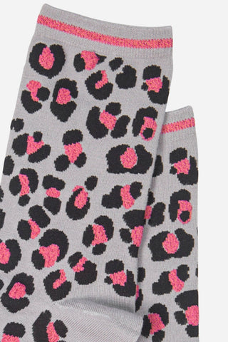 Sock Talk Leopard Print Bamboo Socks Grey Pink - MMJs Fashion