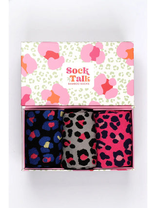 Sock Talk Leopard Print Sock Gift Box Set Pink Grey Blue - MMJs Fashion