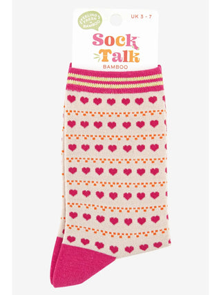 Sock Talk Love Heart Dot Print Bamboo Socks Pink Cream - MMJs Fashion