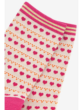 Sock Talk Love Heart Dot Print Bamboo Socks Pink Cream - MMJs Fashion