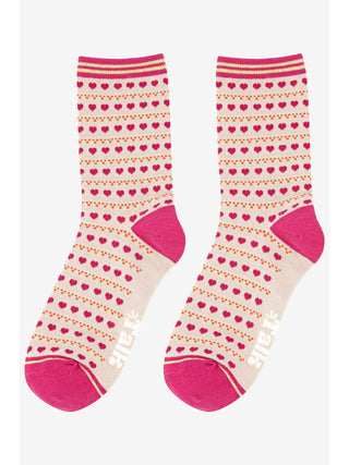 Sock Talk Love Heart Dot Print Bamboo Socks Pink Cream - MMJs Fashion