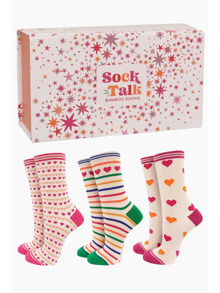 Sock Talk Love Hearts Dots and Stripes Sock Gift Box Set Pink Cream - MMJs Fashion