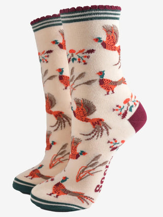 Sock Talk Pheasant and Squirrel Sock Gift Box Set Cream Red - MMJs Fashion