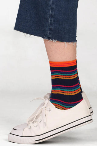 Sock Talk Rainbow Stripe Bamboo Socks Blue Multicoloured - MMJs Fashion