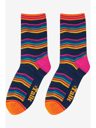 Sock Talk Rainbow Stripe Bamboo Socks Blue Multicoloured - MMJs Fashion