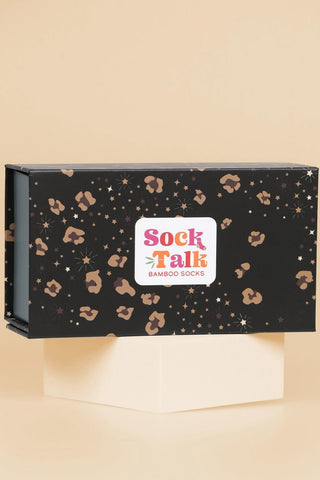 Sock Talk Star and Cheetah Sock Gift Box Set Cream Black - MMJs Fashion