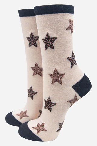 Sock Talk Star and Cheetah Sock Gift Box Set Cream Black - MMJs Fashion