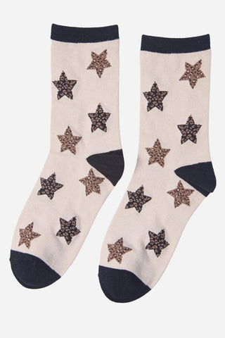 Sock Talk Star Animal Print Bamboo Socks Cream Black - MMJs Fashion