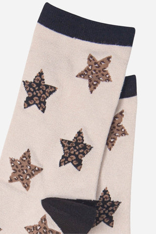 Sock Talk Star Animal Print Bamboo Socks Cream Black - MMJs Fashion