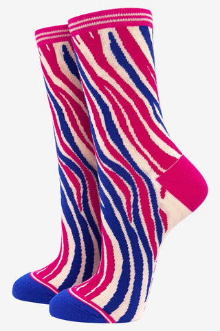 Sock Talk Zebra Print Sock Gift Box Set Pink Orange Blue - MMJs Fashion