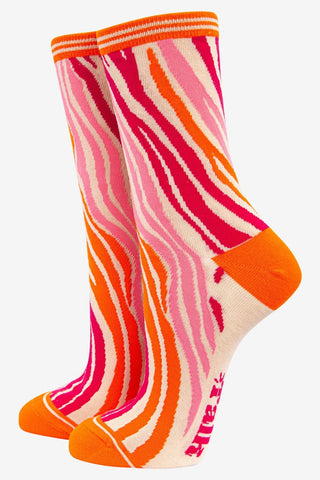 Sock Talk Zebra Print Sock Gift Box Set Pink Orange Blue - MMJs Fashion