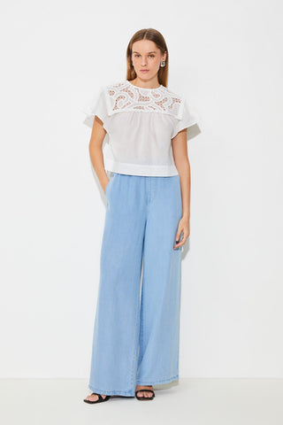 Suncoo Chambray Wide Leg Trousers Ryan - MMJs Fashion