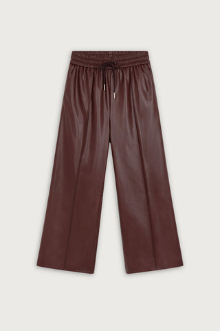 Suncoo Faux Leather Wide Leg Trousers Brown Johan - MMJs Fashion