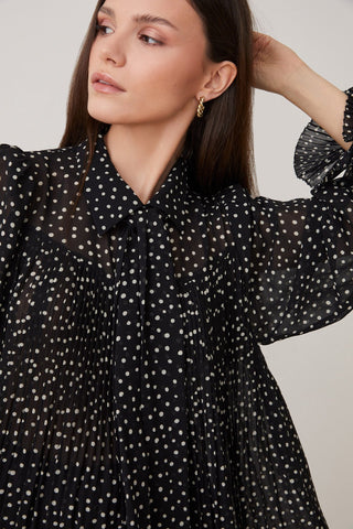 Suncoo Polka Dot Blouse Black White Louka - MMJs Fashion