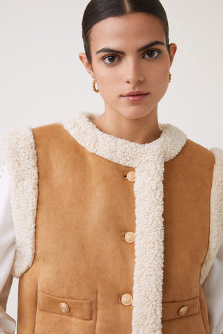 Suncoo Reversible Borg Gilet Camel Ivory Dido - MMJs Fashion