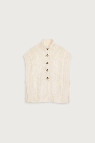 Suncoo Sleeveless Cable Knit Tabard Jumper Ivory Plagny - MMJs Fashion