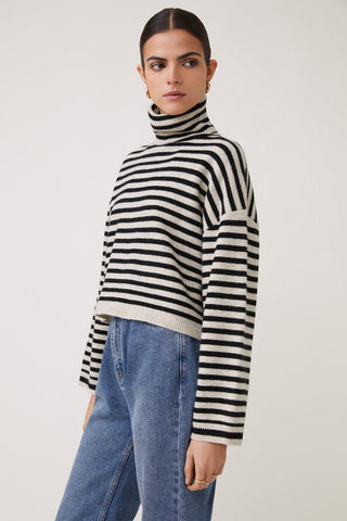 Suncoo Stripe Roll Neck Jumper Beige Black Perali - MMJs Fashion