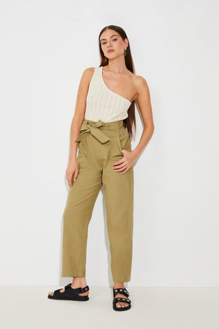 Suncoo Tie Belt Trousers Beige Joshua - MMJs Fashion