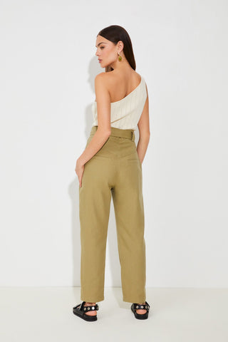 Suncoo Tie Belt Trousers Beige Joshua - MMJs Fashion