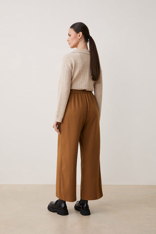 Suncoo Wide Leg Cropped Trousers Brown Jerry - MMJs Fashion