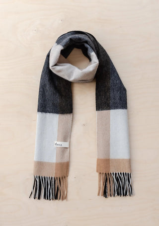 TBCo Lambswool Oversized Scarf in Black Cream Brown Check - MMJs Fashion