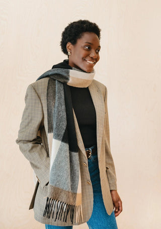 TBCo Lambswool Oversized Scarf in Black Cream Brown Check - MMJs Fashion