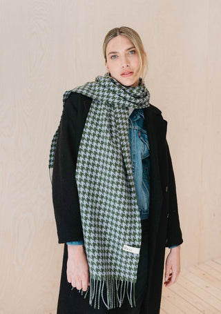 TBCo Lambswool Oversized Scarf in Olive Houndstooth - MMJs Fashion