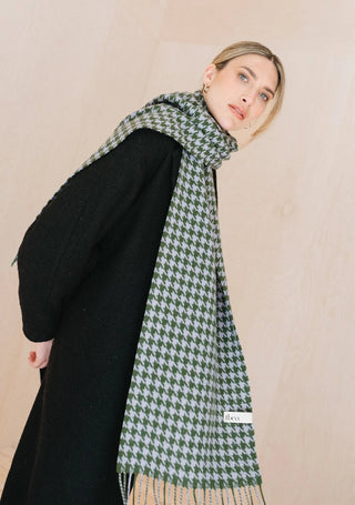 TBCo Lambswool Oversized Scarf in Olive Houndstooth - MMJs Fashion