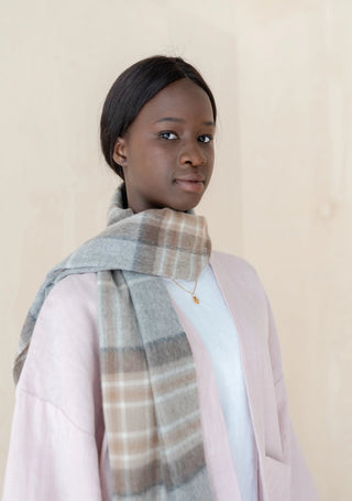 TBCo Lambswool Scarf in Mackellar Tartan Grey Beige - MMJs Fashion