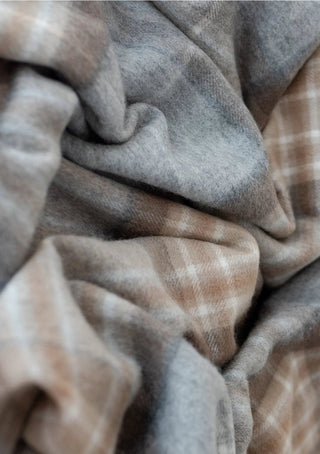 TBCo Lambswool Scarf in Mackellar Tartan Grey Beige - MMJs Fashion