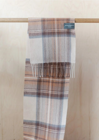 TBCo Lambswool Scarf in Stewart Natural Dress Tartan Brown Beige - MMJs Fashion