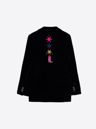 Vilagallo Black Velvet Embroidered Jacket - MMJs Fashion