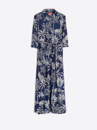 Vilagallo Blue Palm Print Midi Dress - MMJs Fashion