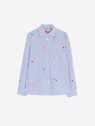 Vilagallo Cocktail Embroidery Striped Blouse Blue Isa - MMJs Fashion