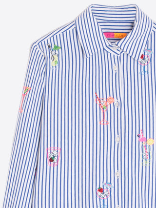 Vilagallo Cocktail Embroidery Striped Blouse Blue Isa - MMJs Fashion