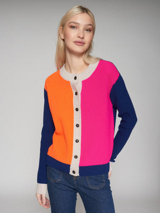 Vilagallo Colour Block Cardigan Pink Orange Blue - MMJs Fashion