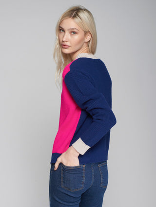 Vilagallo Colour Block Cardigan Pink Orange Blue - MMJs Fashion