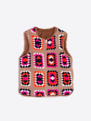 Vilagallo Crotchet Pattern Reversible Gilet Beige Orange Pink Naomi - MMJs Fashion