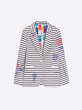 Vilagallo Embroidered Striped Jacket White Blue Heather - MMJs Fashion