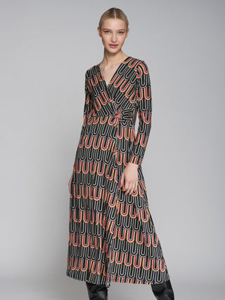 Vilagallo Geometric Print Wrap Dress Black Pink Orange Amelia - MMJs Fashion