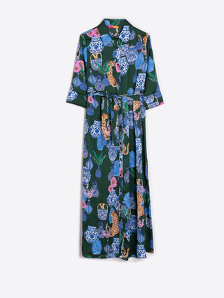 Vilagallo Green Blue Vase Print Dress - MMJs Fashion