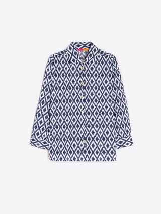 Vilagallo Ikat Embroidered Blouse Blue Poline - MMJs Fashion