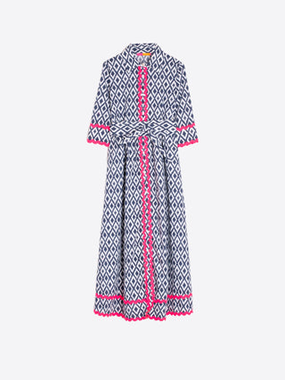 Vilagallo Ikat Print Midi Dress Blue Pink Brenda - MMJs Fashion