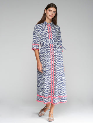 Vilagallo Ikat Print Midi Dress Blue Pink Brenda - MMJs Fashion