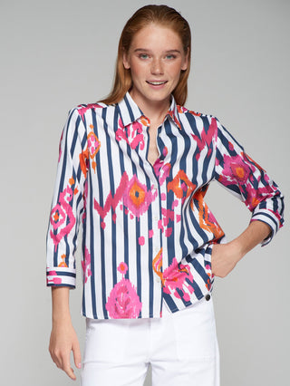 Vilagallo Ikat Striped Blouse Pink Blue Poline - MMJs Fashion