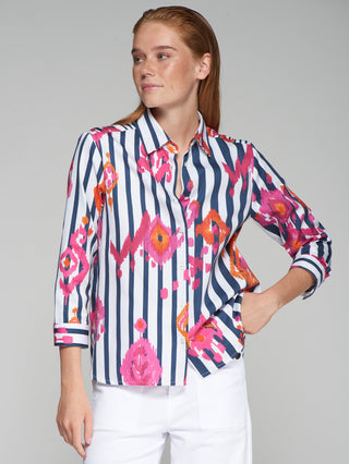 Vilagallo Ikat Striped Blouse Pink Blue Poline - MMJs Fashion